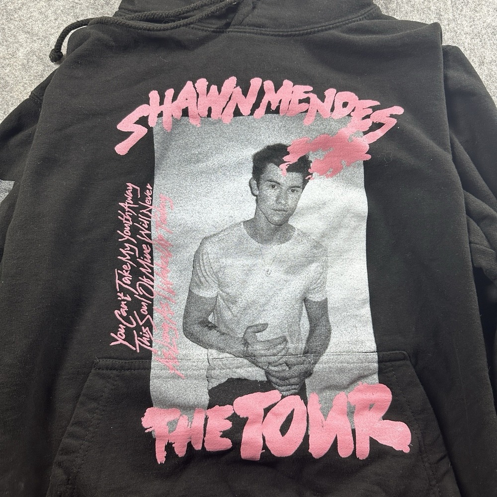Shawn Mendes The Tour Hoodie Black‎ Pink Graphic Sweatshirt Size Medium Unisex